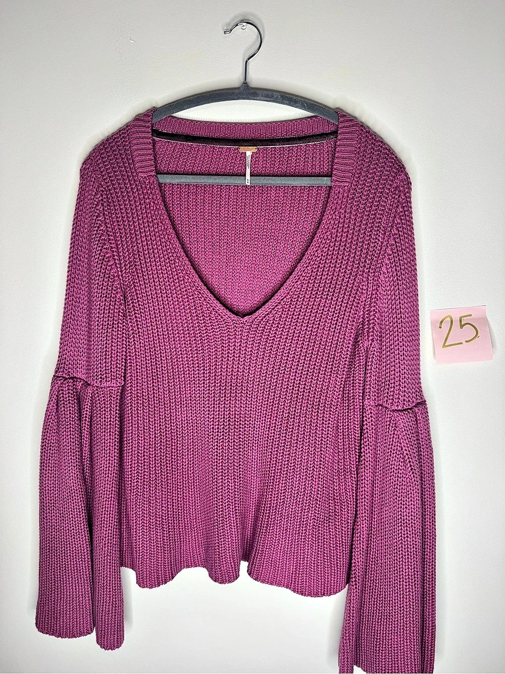 Free People Damsel Sweater V-Neck Bell Sleeve Pink Medium